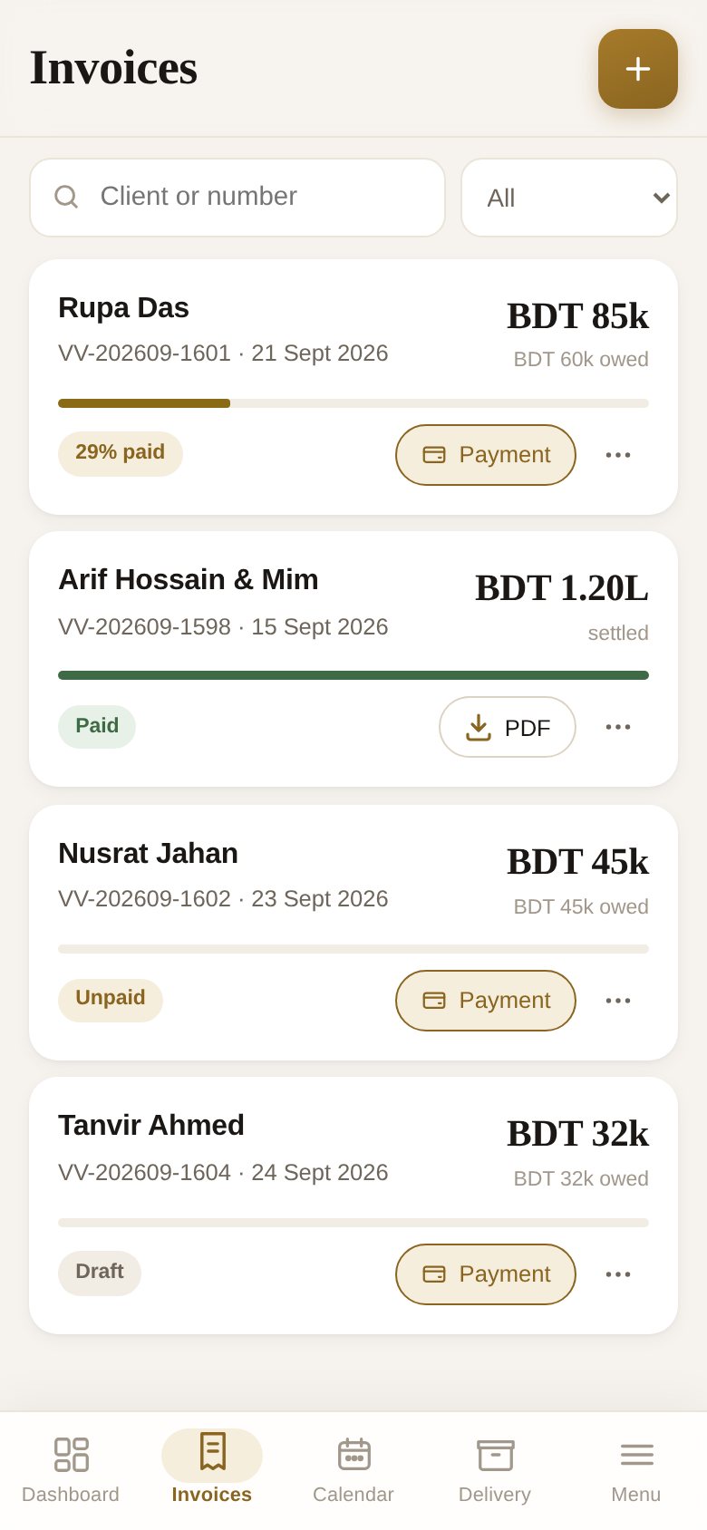 Invoices in framewed